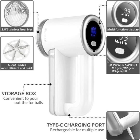 Rechargeable Fabric Shaver, Electric Commercial Lint Remover with LED Display - Picture 2 of 7